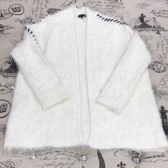 1.State Eyelash Fringe Open Front Long Cardigan - Picture 2 of 5